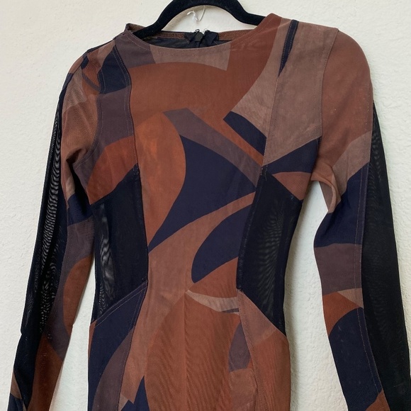 House of CB 'Cassidy' Brown Mesh Printed Long Sleeve Midi Dress‎ NWOT size M - Picture 8 of 13